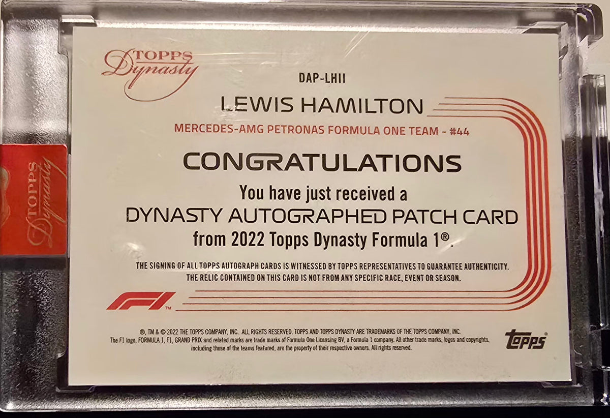 Topps Dynasty 2022 - Lewis Hamilton On Card Autograph Relic #4/10