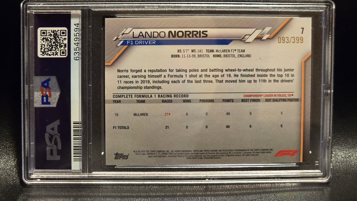 2020 Topps Chrome F1 Lando Norris Purple Refractor Rookie Card SP