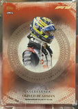 Front of the 2025 Topps Eccellenza F1 Oliver Bearman card, MoneyGram Haas F1 Team, in a magnetic one-touch holder