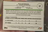 Back of the 2024 Topps Chrome F1 Max Esterson card #59 showing the F3 racing record, bio and 2024 Topps copyright