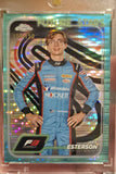 Front of the 2024 Topps Chrome F1 Max Esterson F3 Future Stars Aqua Sonar Refractor, foil serial 150/150, in a one-touch holder