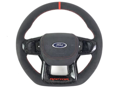Alcantara Steering Wheel with Alcantara Airbag Cover / Forged Carbon Trim (Ford Ranger Raptor)