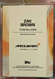 Back of the 2025 Topps McLaren Racing Zak Brown card showing Team McLaren, Chief Executive Officer, McLaren Formula 1 Team and 2026 Topps copyright
